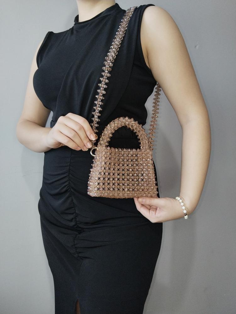 Şampanya Rengi Boncuk Omuz Çantası resmi