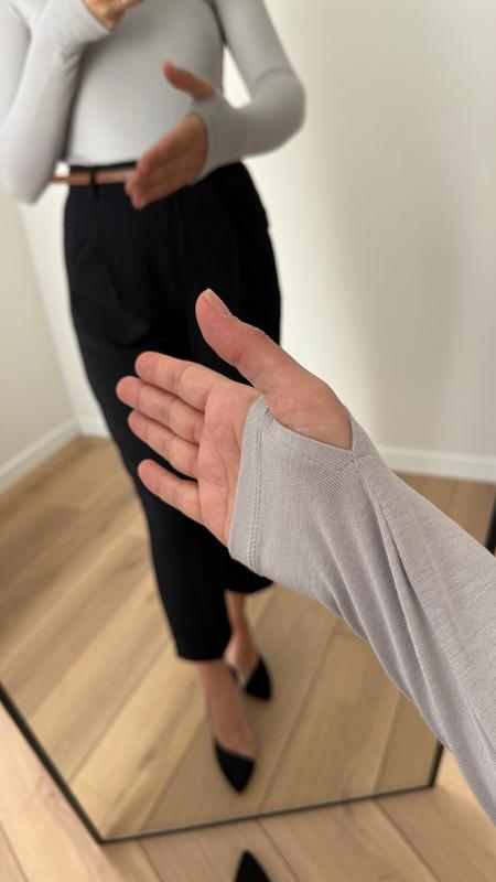 Parmak Geçme Detaylı Uzun Kollu Basic Body - Gri resmi