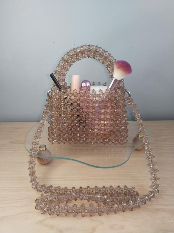 Şampanya Rengi Boncuk Omuz Çantası resmi