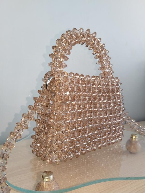 Şampanya Rengi Boncuk Omuz Çantası resmi